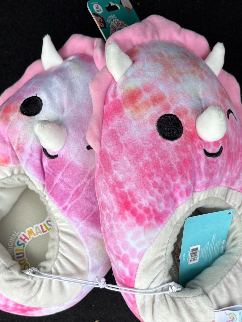 Squishmallows Kids Pink Tie-Dye Triceratops slippers